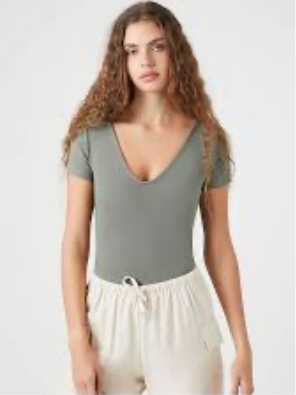 Abercrombie & Fitch Short Sleeve V-Neck Bodysuit - Sage